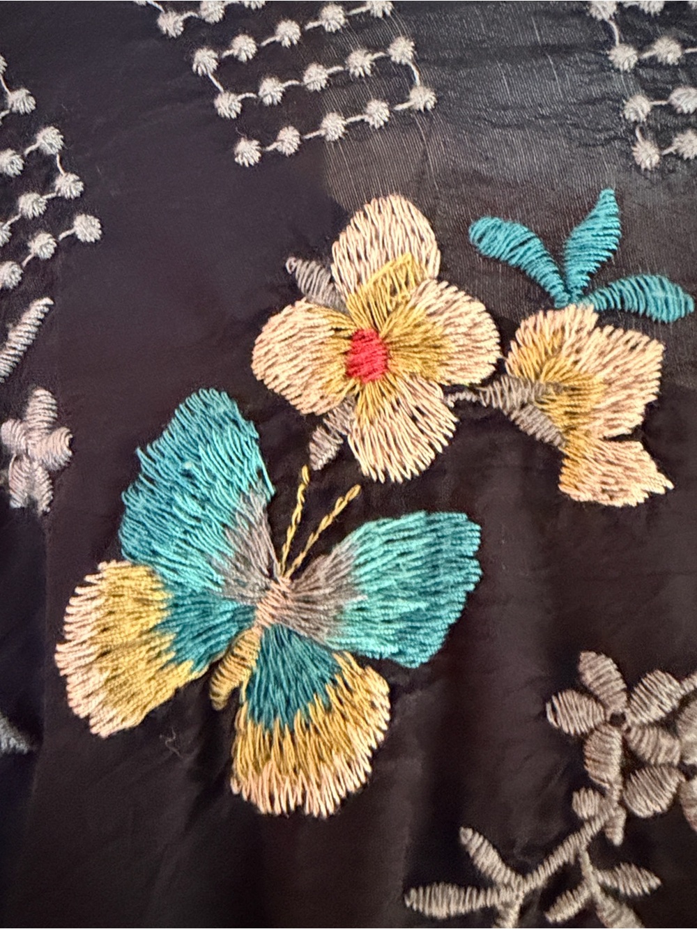 Johnny Was Navy Floral Embroidered Tunic Top - Picture 9 of 11